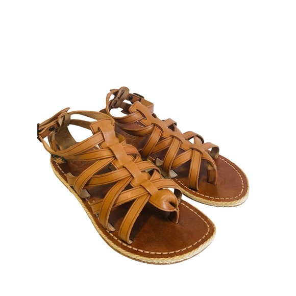 CHRISTIAN LOUBOUTIN Brown Nuria Leather Gladiator Sandals Espadrilles Flats 35 - Picture 3 of 6